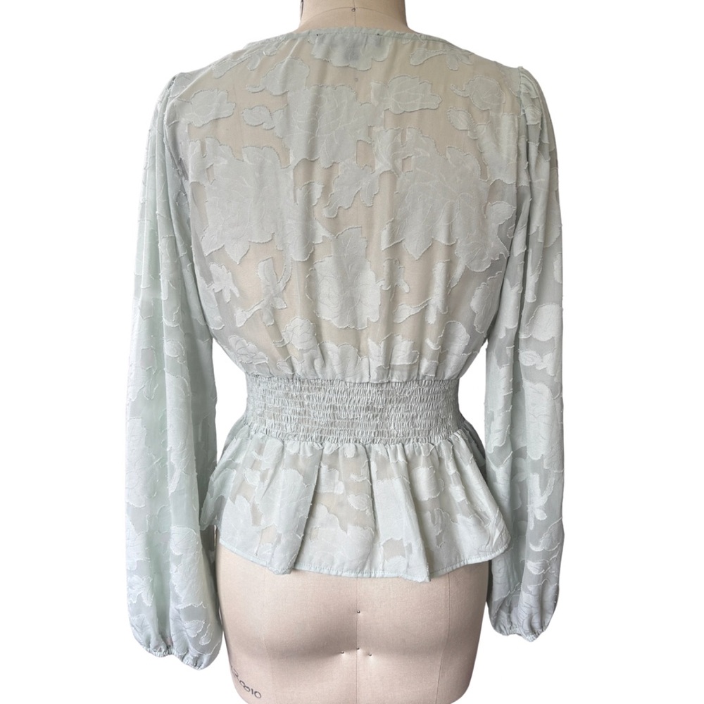 Lulu's Soft Mint Green Sheer Floral Blouse size Large - Picture 2 of 7
